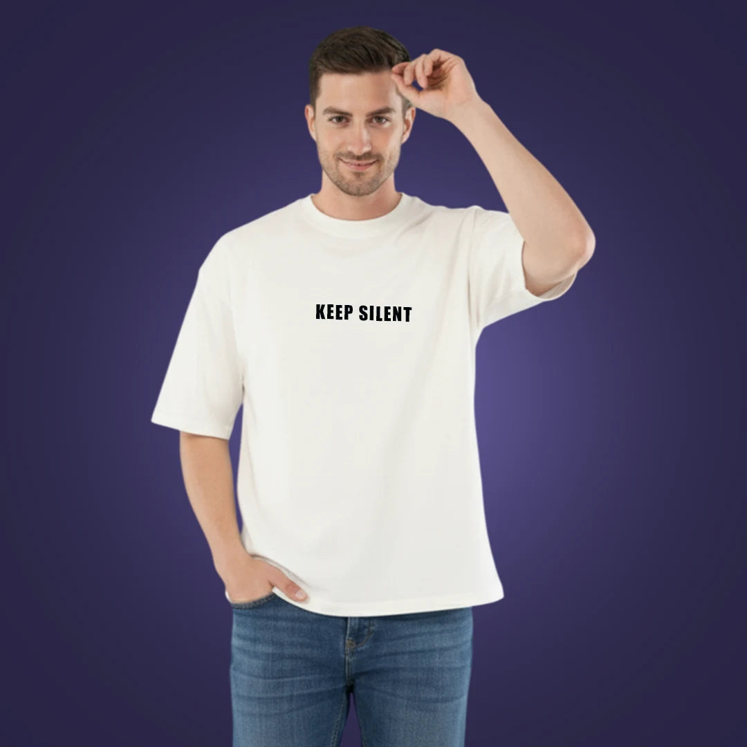 Men's Premium 220 GSM Oversized Cotton T-Shirt - "Keep Silent" Graphic Print Tee