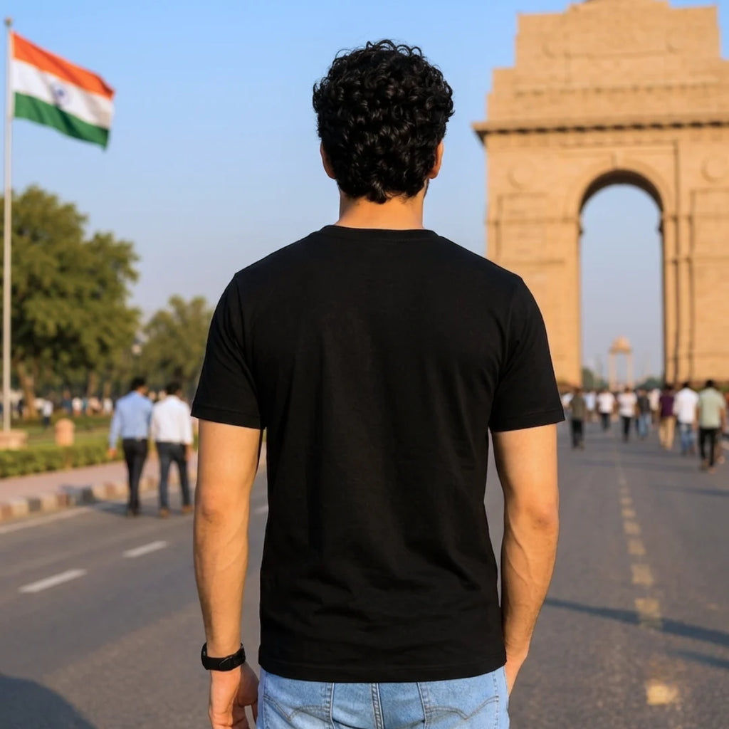 Excello Men's Patriotic Ashoka Chakra Graphic T-Shirt | 180 GSM Pure Cotton | Double Bio-Washed | Premium DTF Print