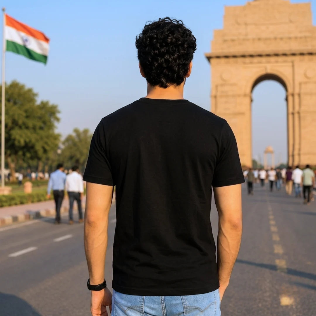 Excello Men's Patriotic Ashoka Chakra Graphic T-Shirt | 180 GSM Pure Cotton | Double Bio-Washed | Premium DTF Print