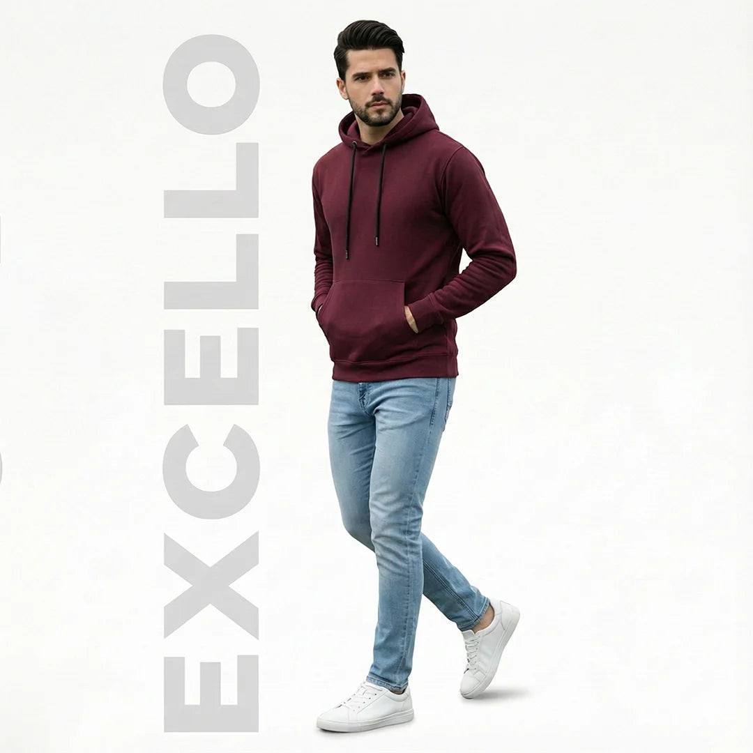 Men's Premium Solid Hoodie | Classic Regular Fit Cotton Blend Pullover Hoodie with Kangaroo Pocket | Essential Casual Winter Streetwear