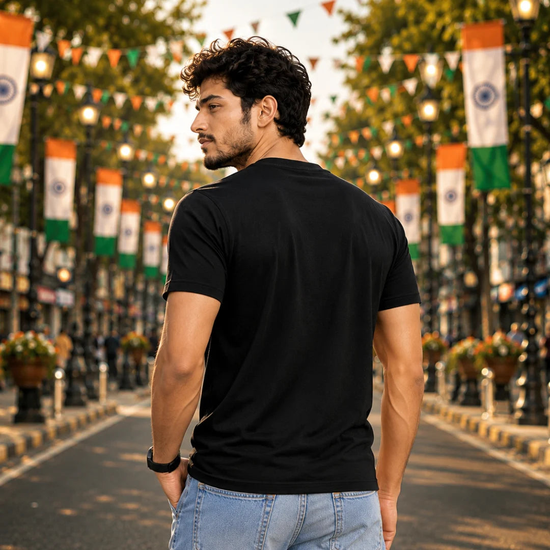 Premium Patriotic Ashoka Chakra T-Shirt | 180 GSM Pure Cotton, Bio-Washed Regular Fit