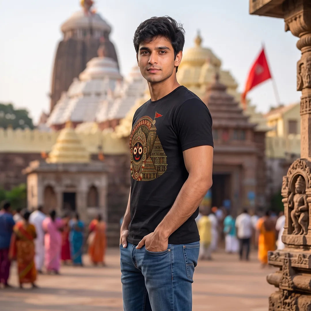 Men's Jagannath Puri Printed Round Neck Regular Fit T-Shirt (180 GSM)