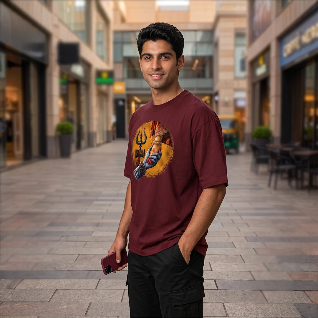 Premium Mahadev & Parvati Oversized Pure Cotton T-Shirt | 240 GSM Heavyweight Divine Graphic Tee