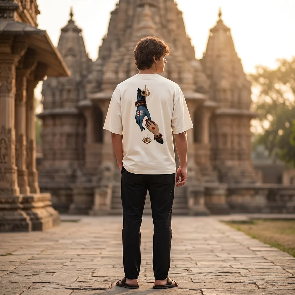 Premium Drop Shoulder T-Shirt | Shiva & Parvati Divine Print | 240 GSM Heavyweight