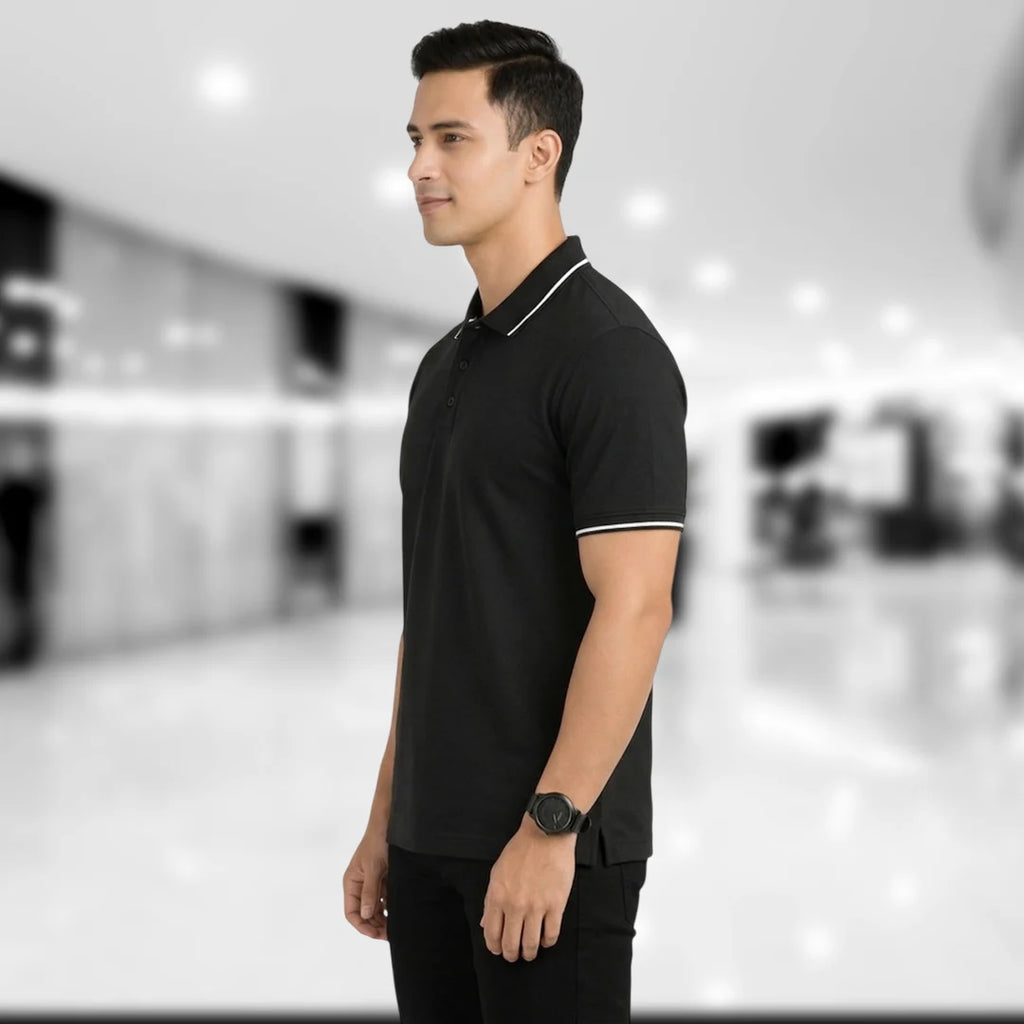 Men’s Premium Polo T-Shirt with Contrast Tipping | 270 GSM | Regular Fit Cotton Pique | Smart Casual & Office Wear
