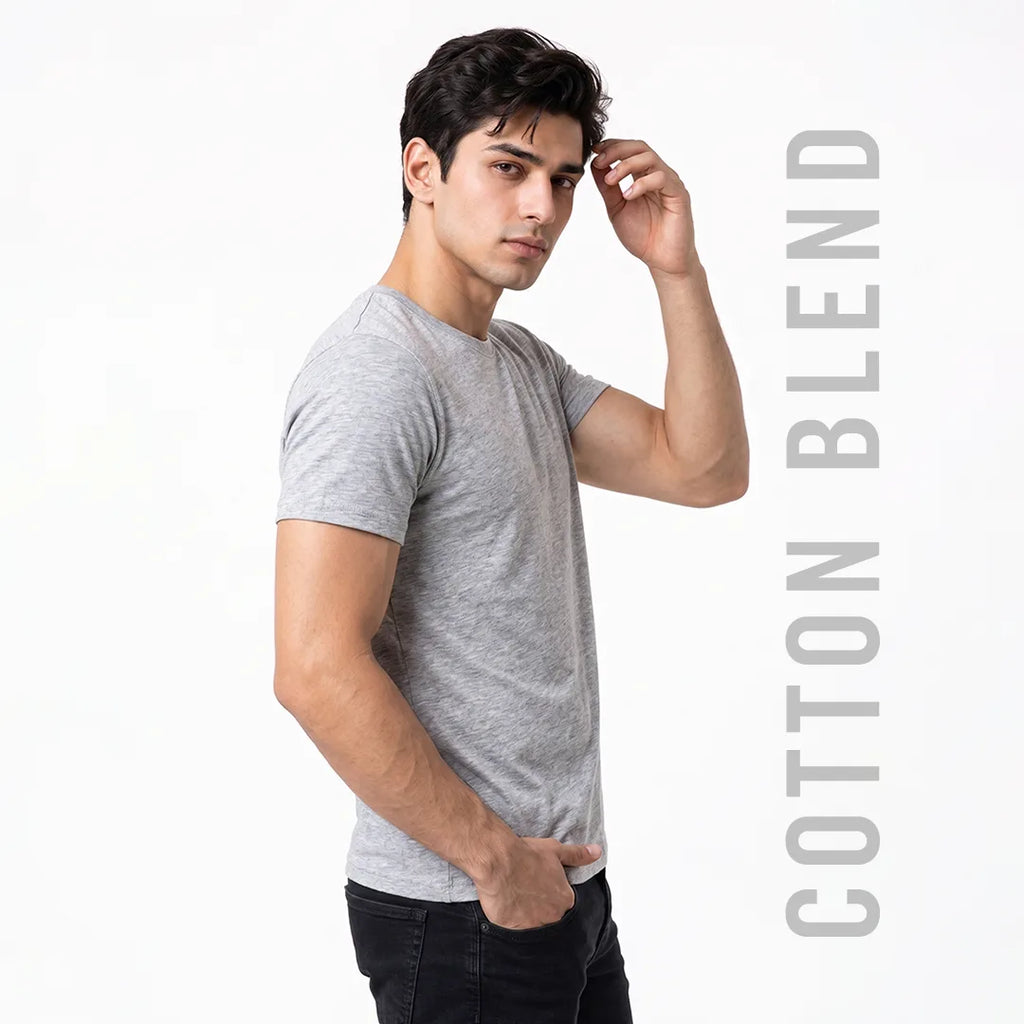 Premium Men's Cotton Blend Round Neck T-Shirt - Regular Fit, 180 GSM, Double Bio-Wash