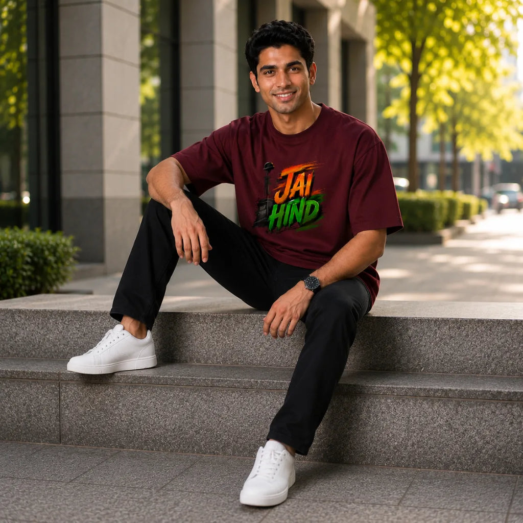 Indian Patriot Jai Hind Graphic Oversized T-Shirt - Heavyweight 240 GSM