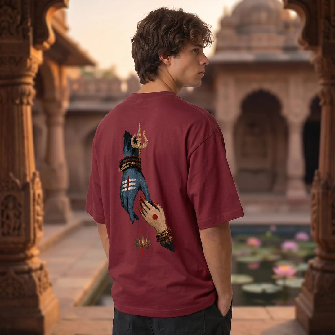 Premium Drop Shoulder T-Shirt | Shiva & Parvati Divine Print | 240 GSM Heavyweight