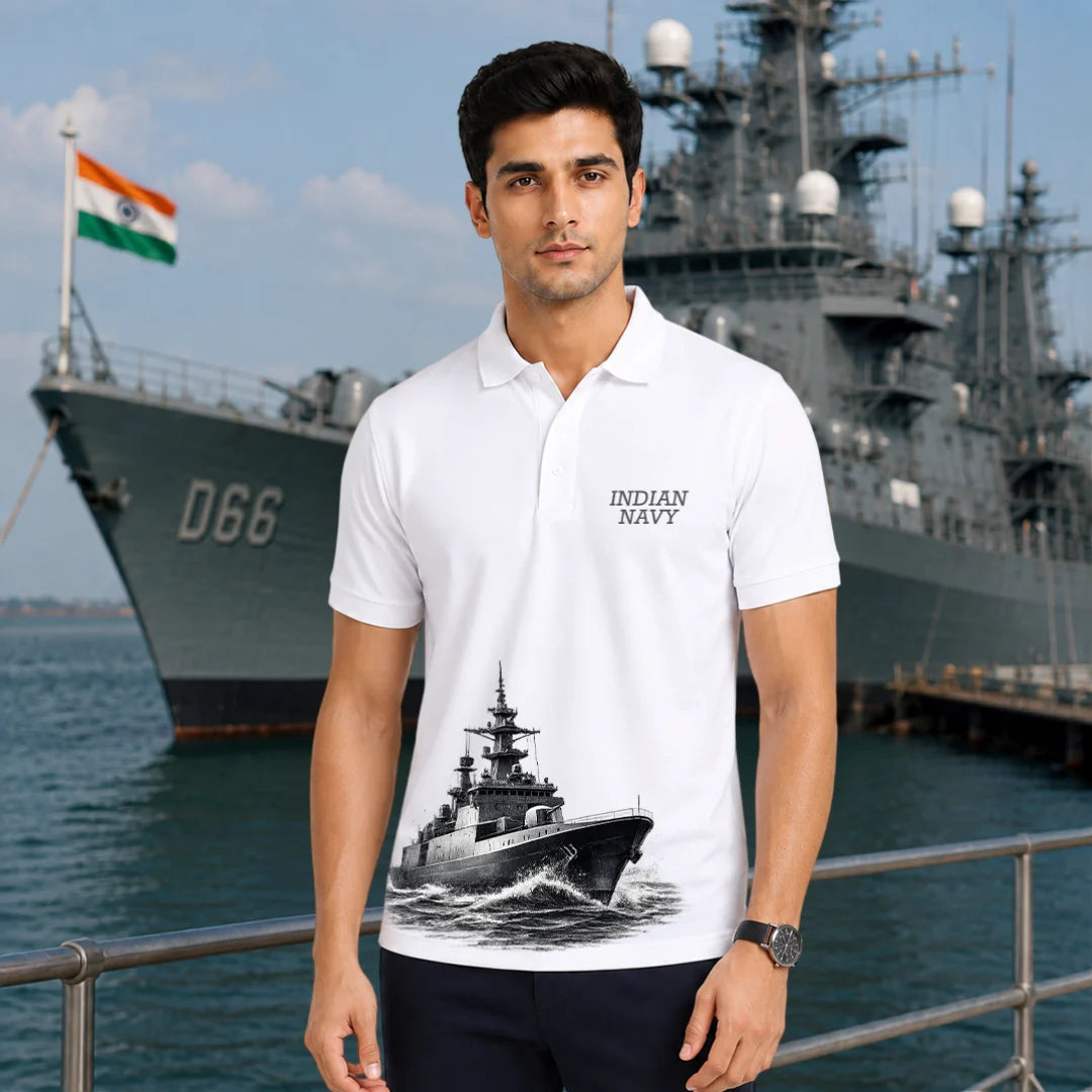 Excello Men's Indian Navy Tribute Polo T-Shirt | 210 GSM Nano Poly Regular Fit