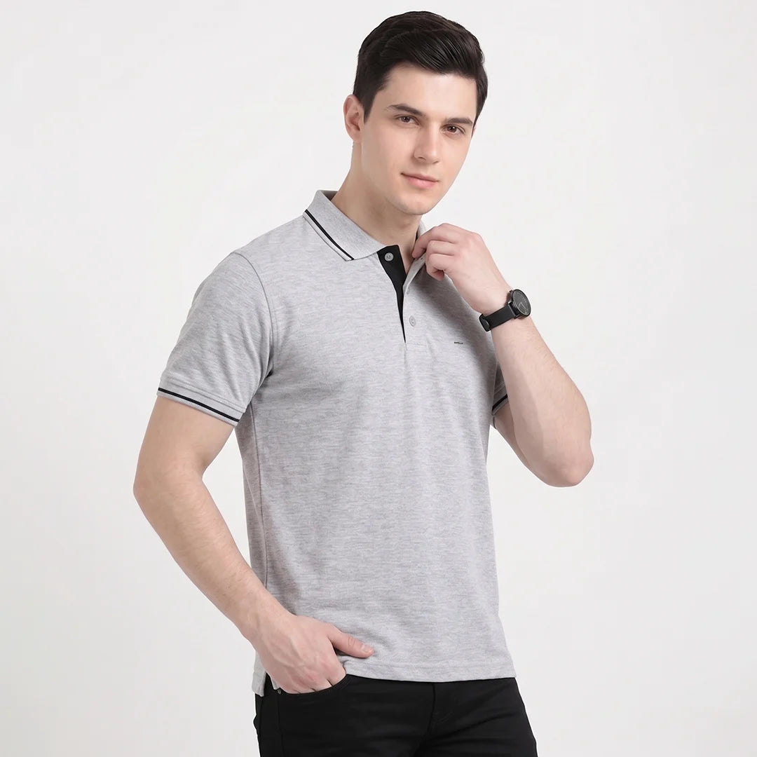 Premium Pure Cotton Regular Fit Tipping Polo Shirt - 270 GSM Bio-Washed
