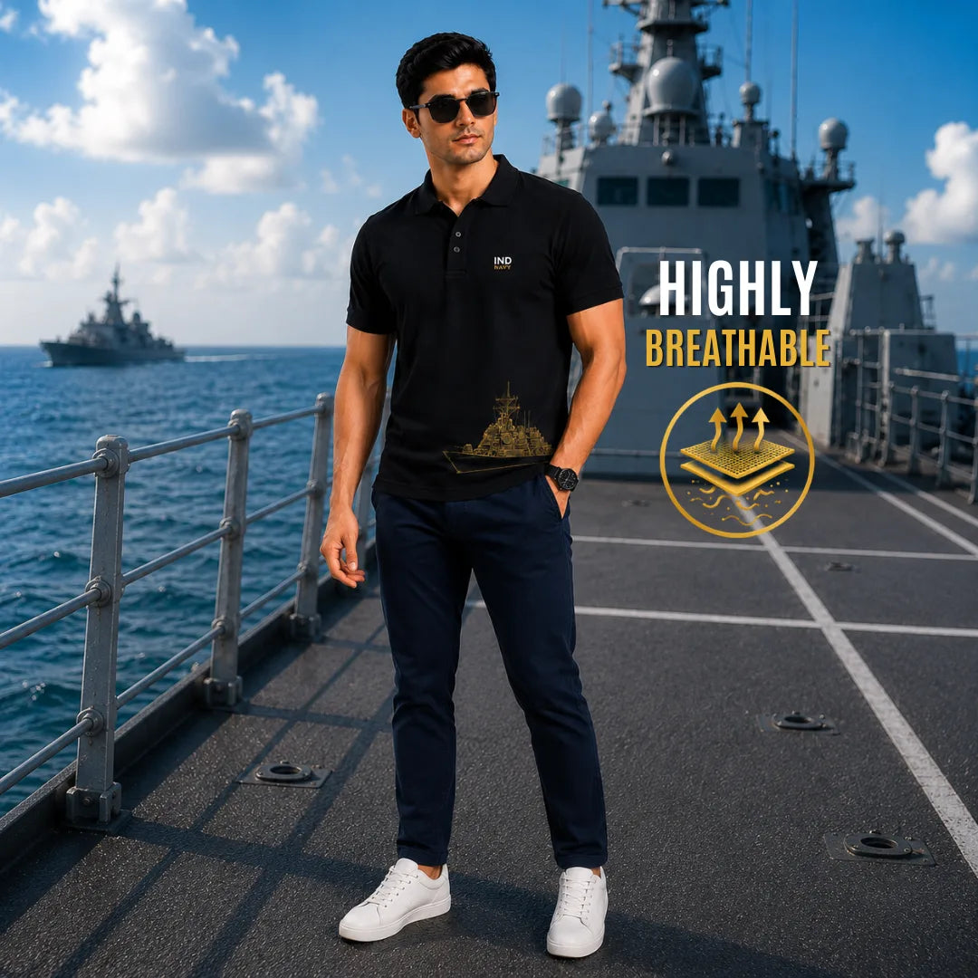 Men's Premium IND NAVY Graphic Polo T-Shirt - 210 GSM Nano Poly Modern Fit
