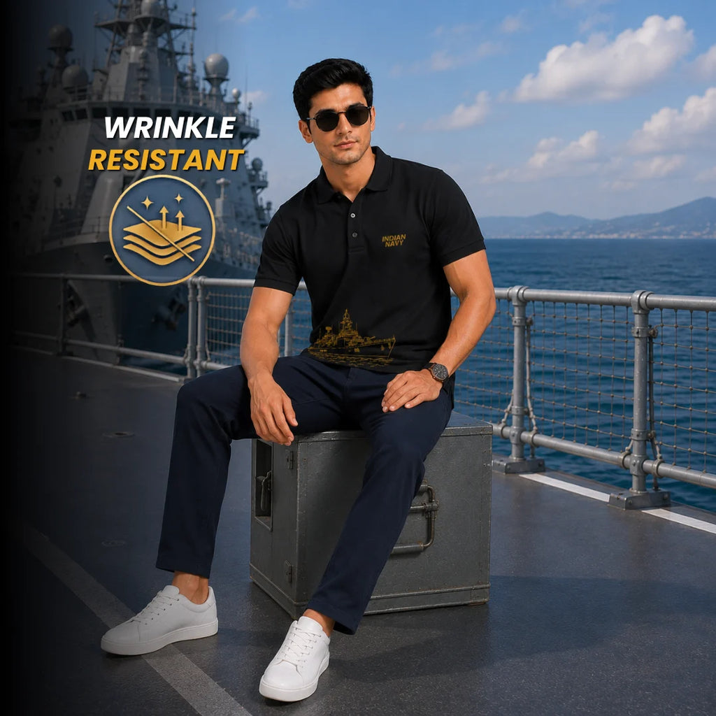 Excello Premium Indian Navy Tribute Polo T-Shirt | 210 GSM Nano Poly Regular Fit