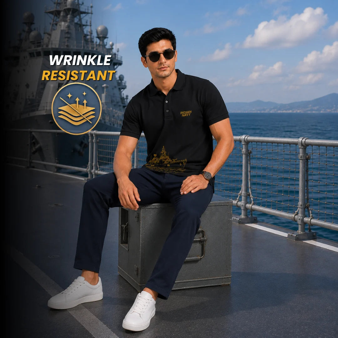 Excello Premium Indian Navy Tribute Polo T-Shirt | 210 GSM Nano Poly Regular Fit
