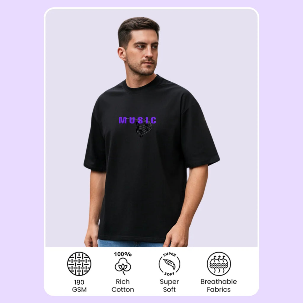 Premium Music Graphic Oversized T-Shirt – Black Streetwear