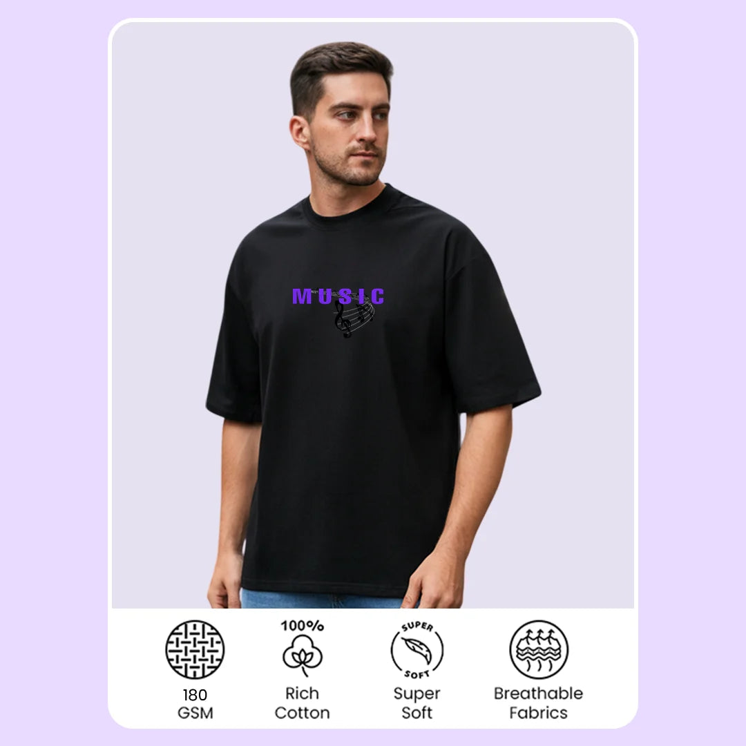 Premium Music Graphic Oversized T-Shirt – Black Streetwear