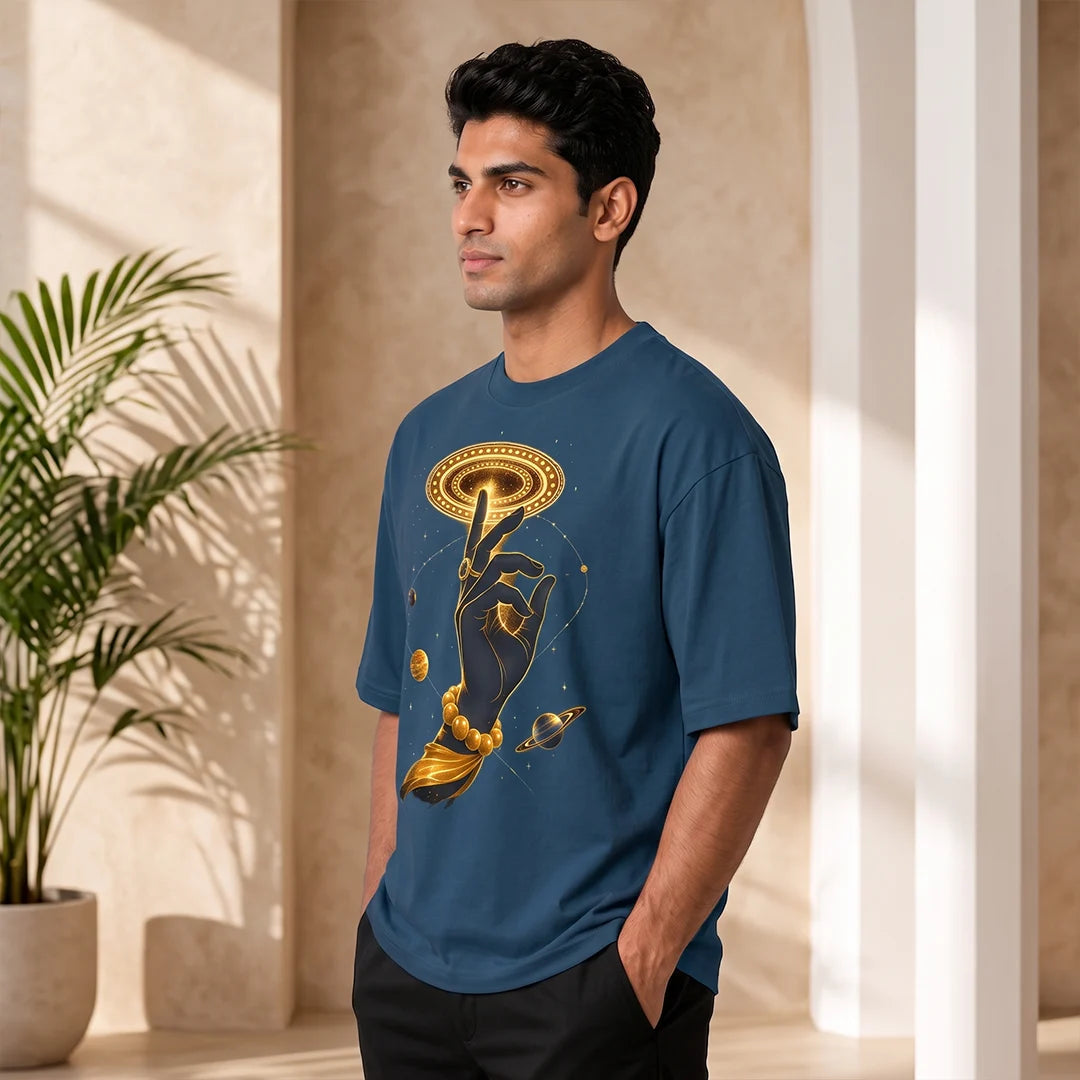 Men's Cosmic Chakra Divine Oversized Graphic T-Shirt - 240 GSM Pure Cotton, Bio-Washed