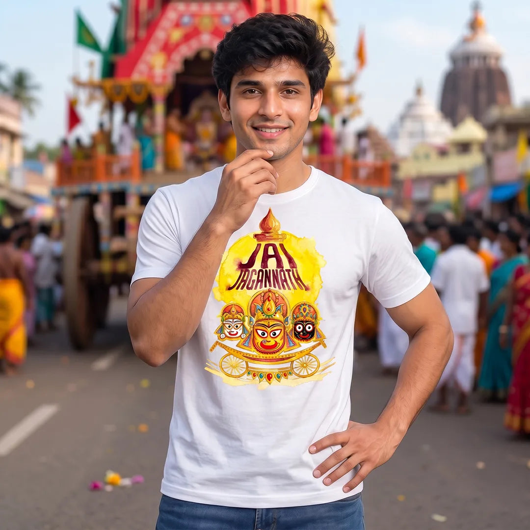 Men's Pure Cotton Jai Jagannath Holy Trinity Graphic Printed T-Shirt