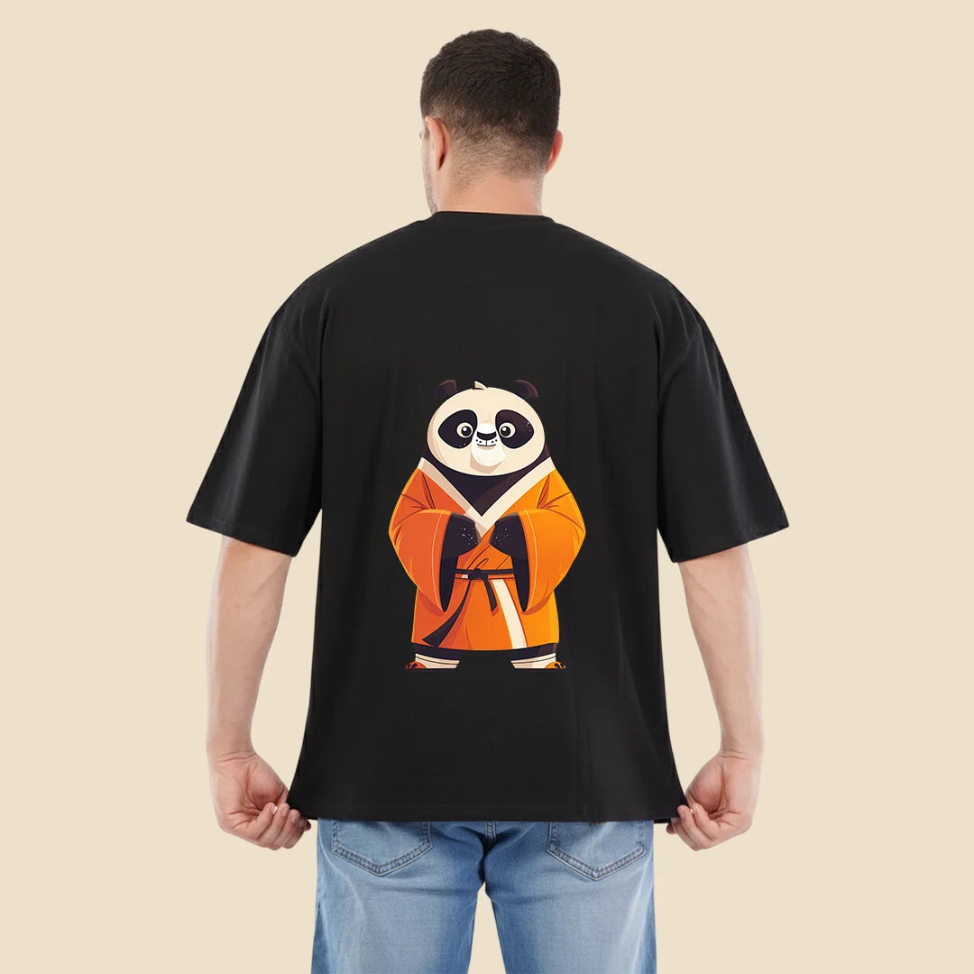 Men's Panda "The Kung-Fu King" Oversized T-Shirt - 100% Rich Cotton, 180 GSM Streetwear Tee - Black