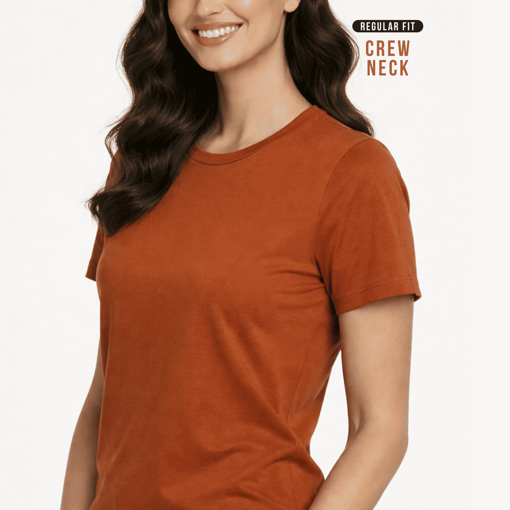 Premium 100% Organic Cotton Women’s Regular Fit Crew Neck T-Shirt – 180 GSM Bio-Washed Comfort Tee