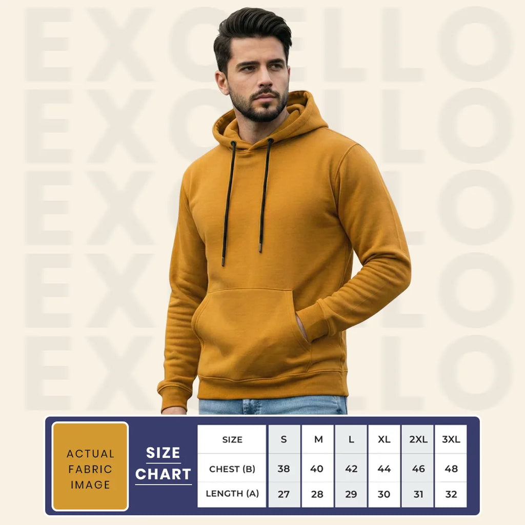 Men's Premium Solid Hoodie | Classic Regular Fit Cotton Blend Pullover Hoodie with Kangaroo Pocket | Essential Casual Winter Streetwear