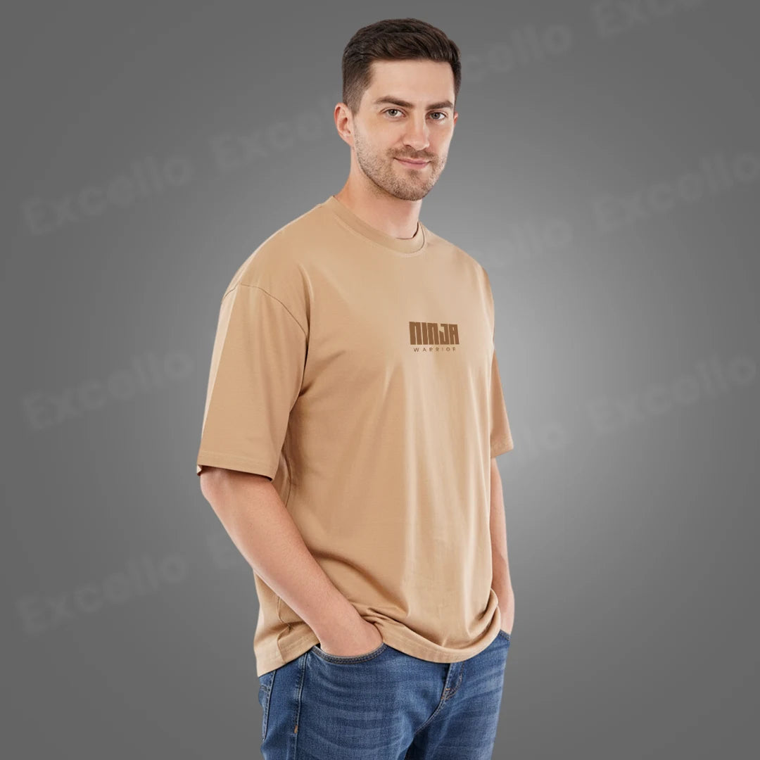 Men’s Ninja Warrior Graphic Oversized T-Shirt – Beige