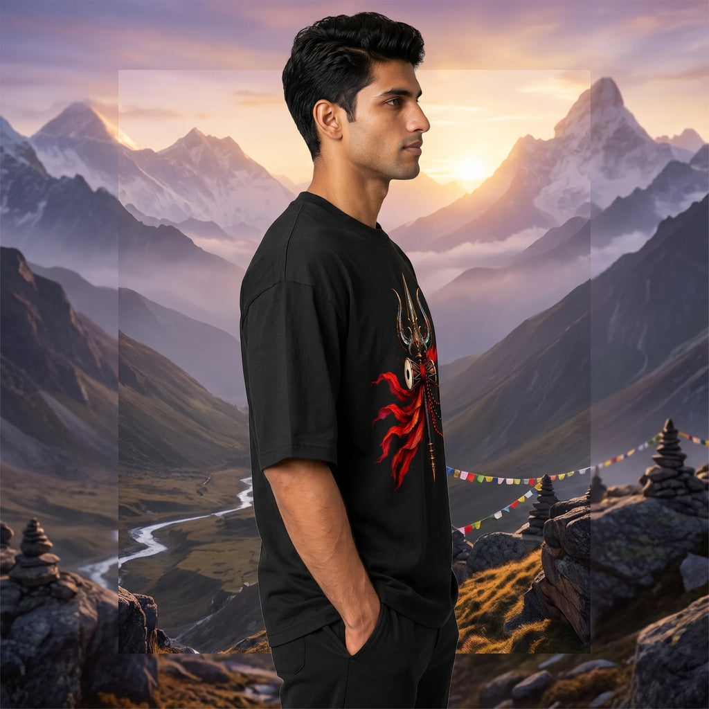 Mahakal Lord Shiva Printed Oversized T-Shirt for Men | Premium 240 GSM Heavyweight Cotton Graphic Streetwear Tee