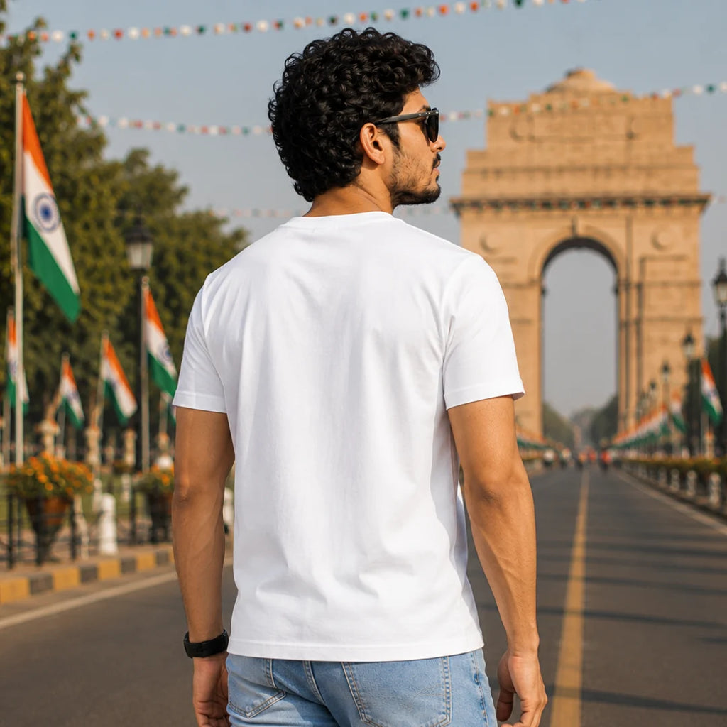 Premium Patriotic Ashoka Chakra T-Shirt | 180 GSM Pure Cotton, Bio-Washed Regular Fit