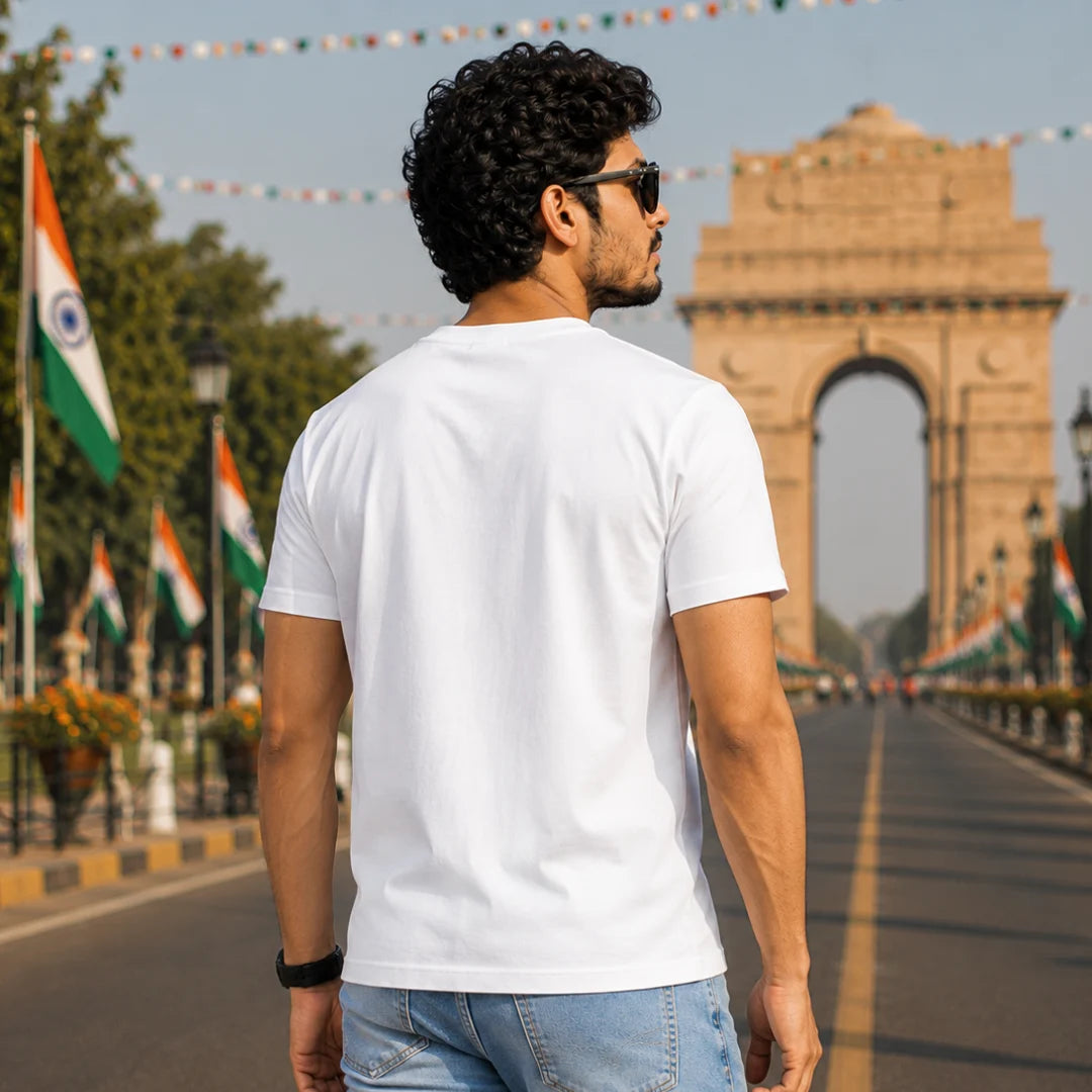 Premium Patriotic Ashoka Chakra T-Shirt | 180 GSM Pure Cotton, Bio-Washed Regular Fit
