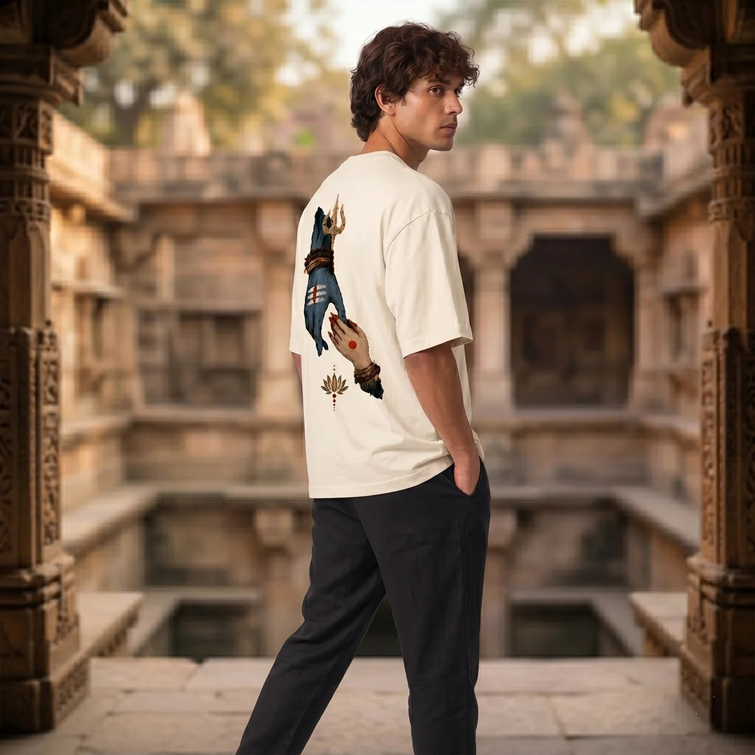 Premium Drop Shoulder T-Shirt | Shiva & Parvati Divine Print | 240 GSM Heavyweight