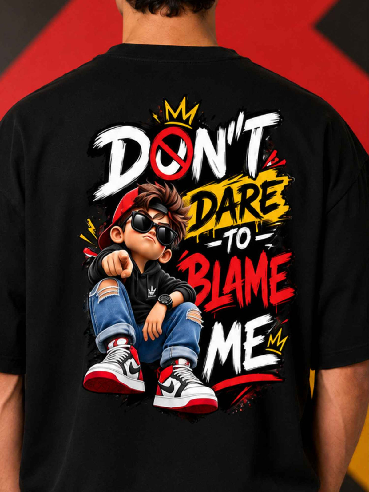 Excello Men's 'Don't Dare To Blame Me' Graphic Oversized T-Shirt | Black