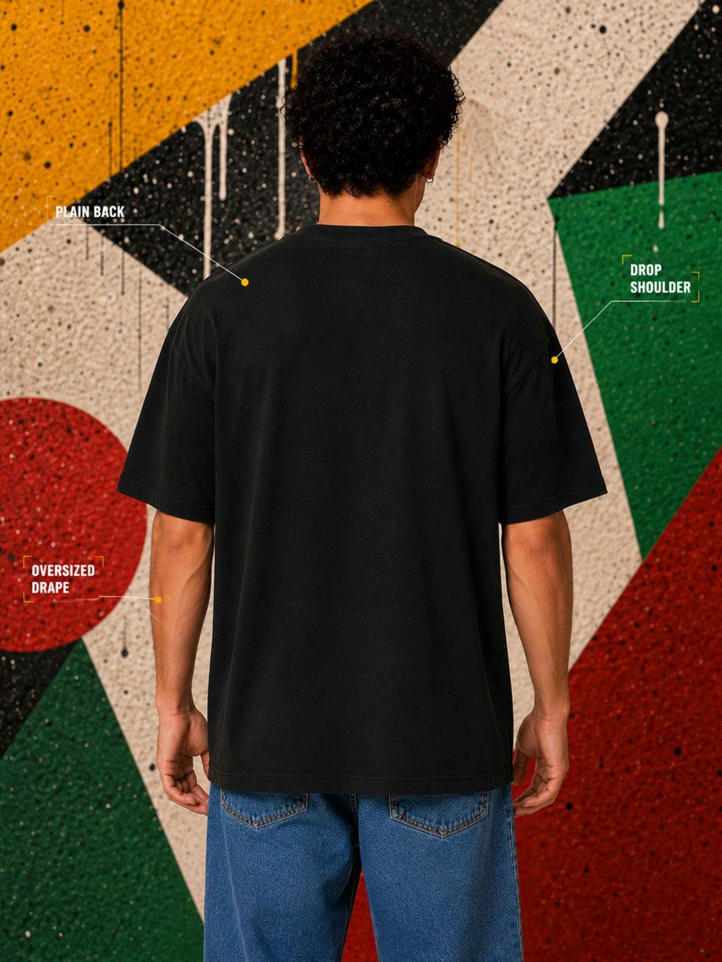 Excello Men's 'Create Your Own Rule' Abstract Graphic Oversized T-Shirt | Black