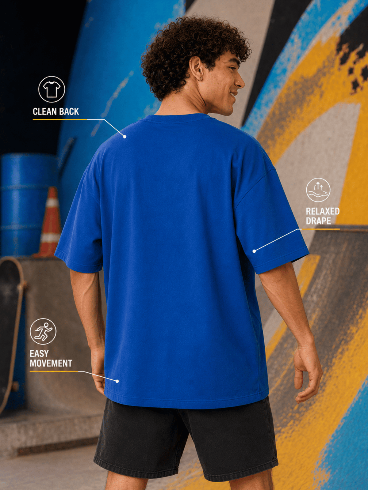 Excello Men's 'Not Lazy' Panda Graphic Oversized T-Shirt | Air Force Blue