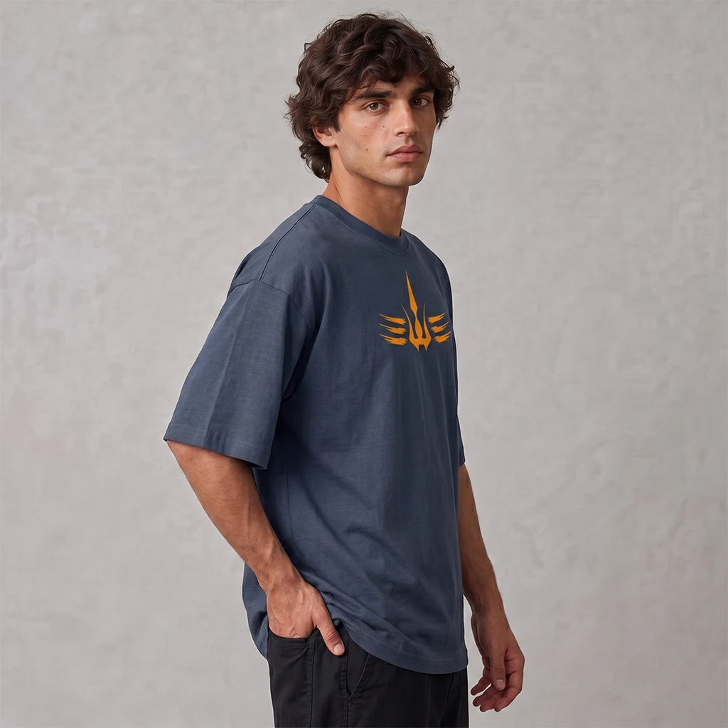 Mahadev Trishul Drop Shoulder T-Shirt | Heavyweight 240 GSM Pure Cotton