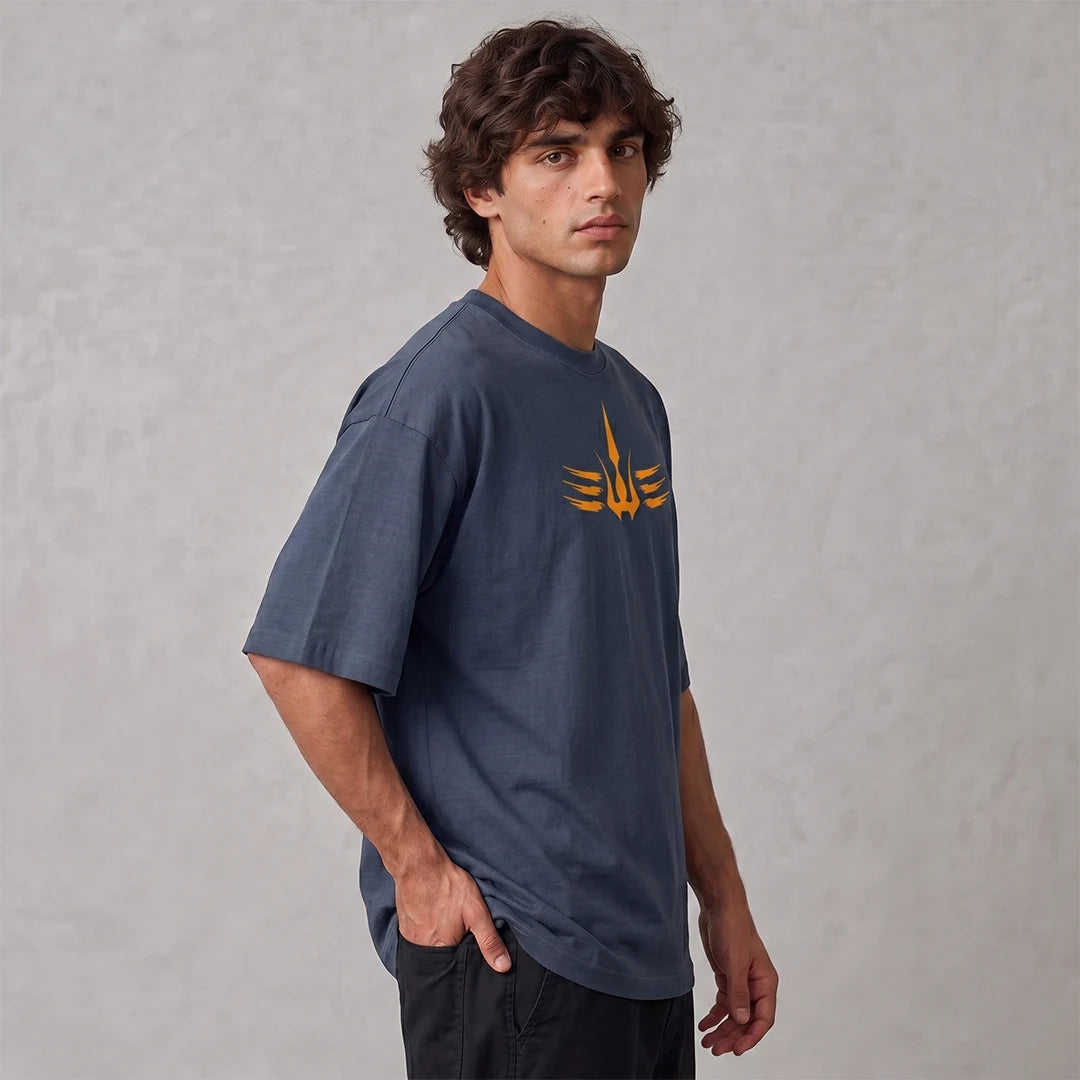 Mahadev Trishul Drop Shoulder T-Shirt | Heavyweight 240 GSM Pure Cotton
