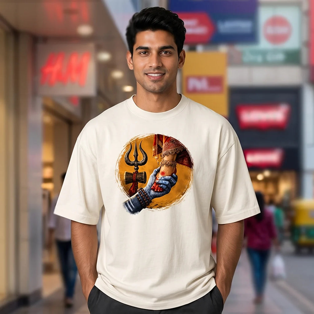 Premium Mahadev & Parvati Oversized Pure Cotton T-Shirt | 240 GSM Heavyweight Divine Graphic Tee