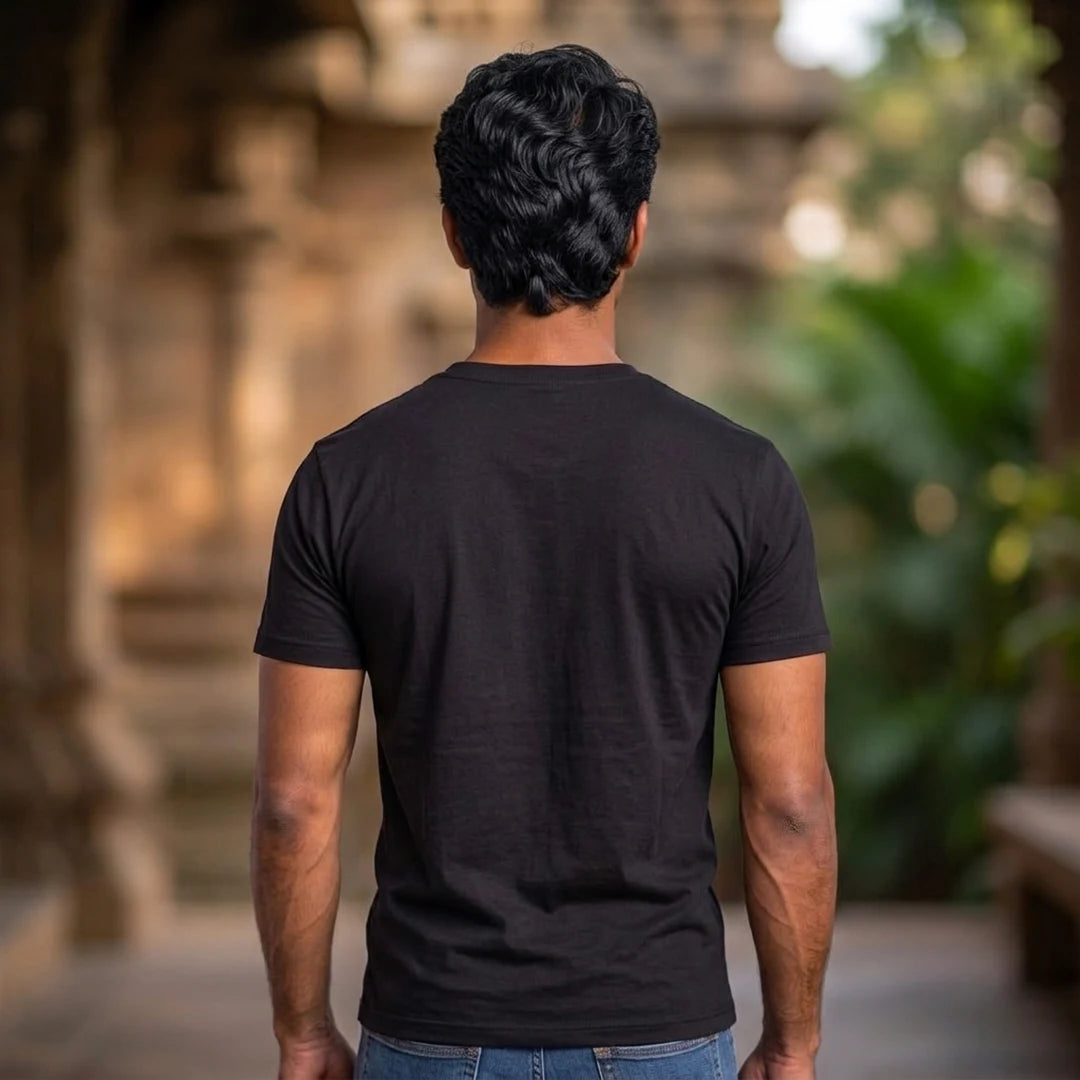 Men's Pure Cotton Regular Fit Mahadev Trishul Crescent Moon Printed T-Shirt | 180 GSM Bio-Washed Spiritual Graphic Tee
