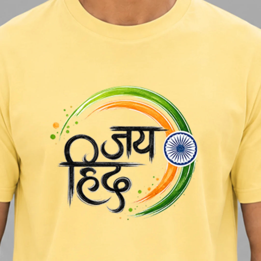 Excello Men's "Jai Hind" Patriotic Typography Graphic T-Shirt | 15th August Edition | 180 GSM Pure Cotton Regular Fit
