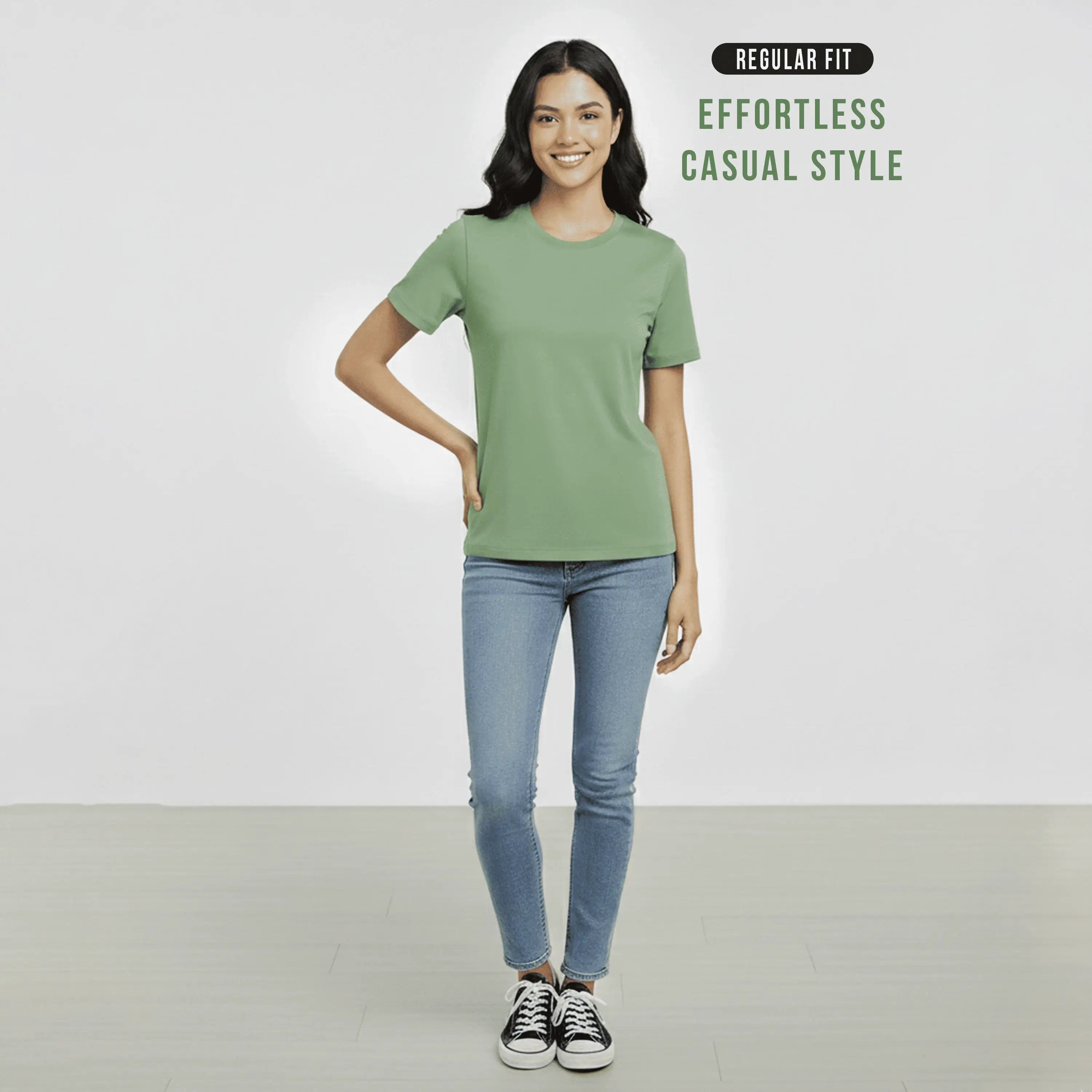 Premium 100% Organic Cotton Women’s Regular Fit Crew Neck T-Shirt – 180 GSM Bio-Washed Comfort Tee