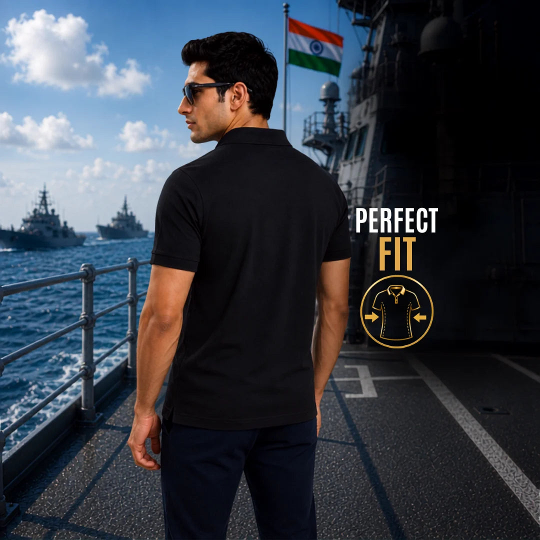 Men's Premium IND NAVY Graphic Polo T-Shirt - 210 GSM Nano Poly Modern Fit