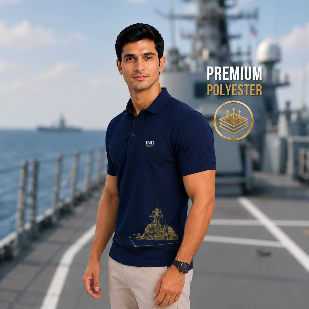 Men's Premium IND NAVY Graphic Polo T-Shirt - 210 GSM Nano Poly Modern Fit