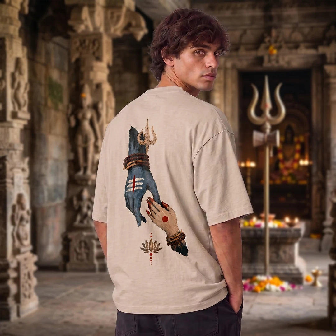 Premium Drop Shoulder T-Shirt | Shiva & Parvati Divine Print | 240 GSM Heavyweight