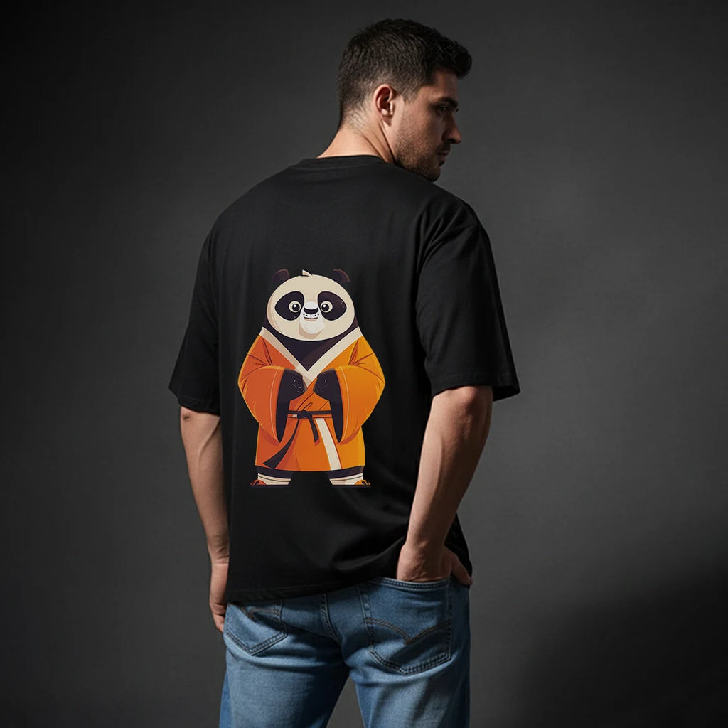 Men's Panda "The Kung-Fu King" Oversized T-Shirt - 100% Rich Cotton, 180 GSM Streetwear Tee - Black