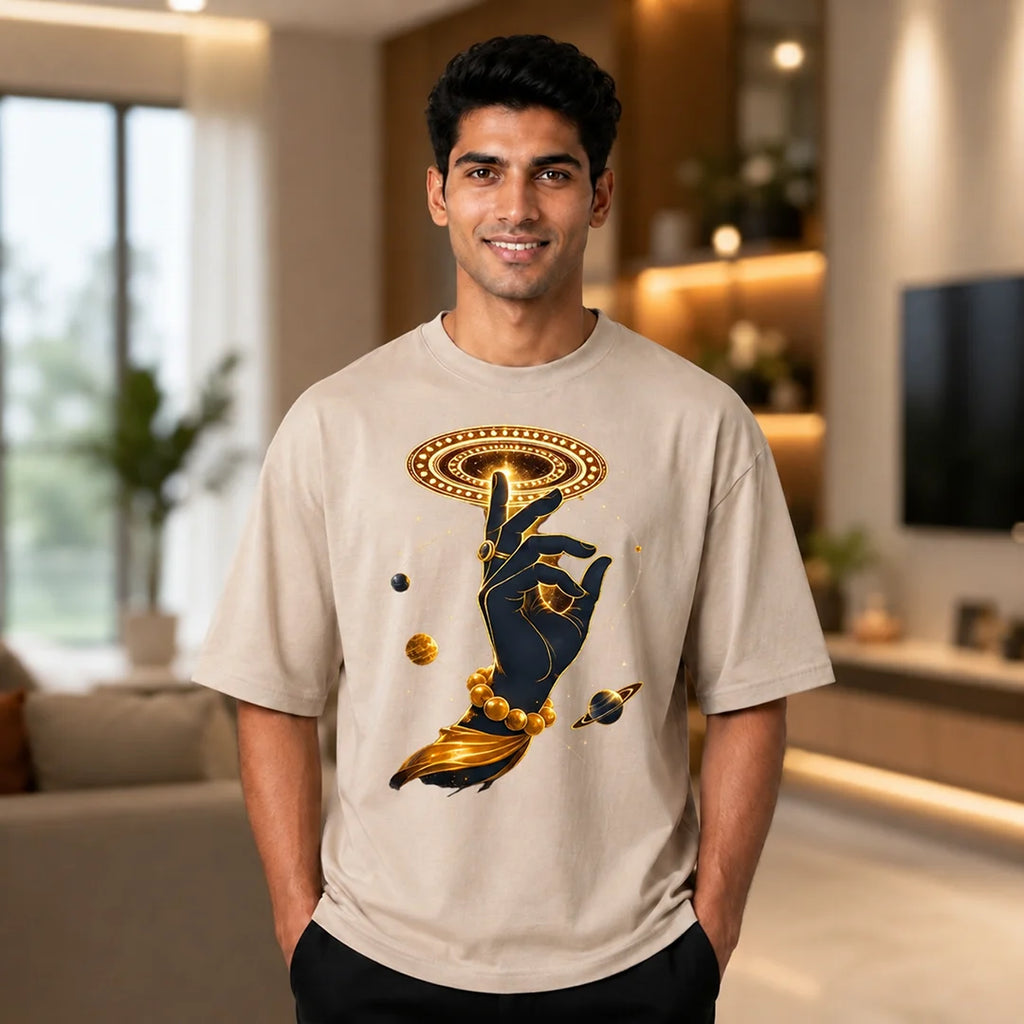 Men's Cosmic Chakra Divine Oversized Graphic T-Shirt - 240 GSM Pure Cotton, Bio-Washed