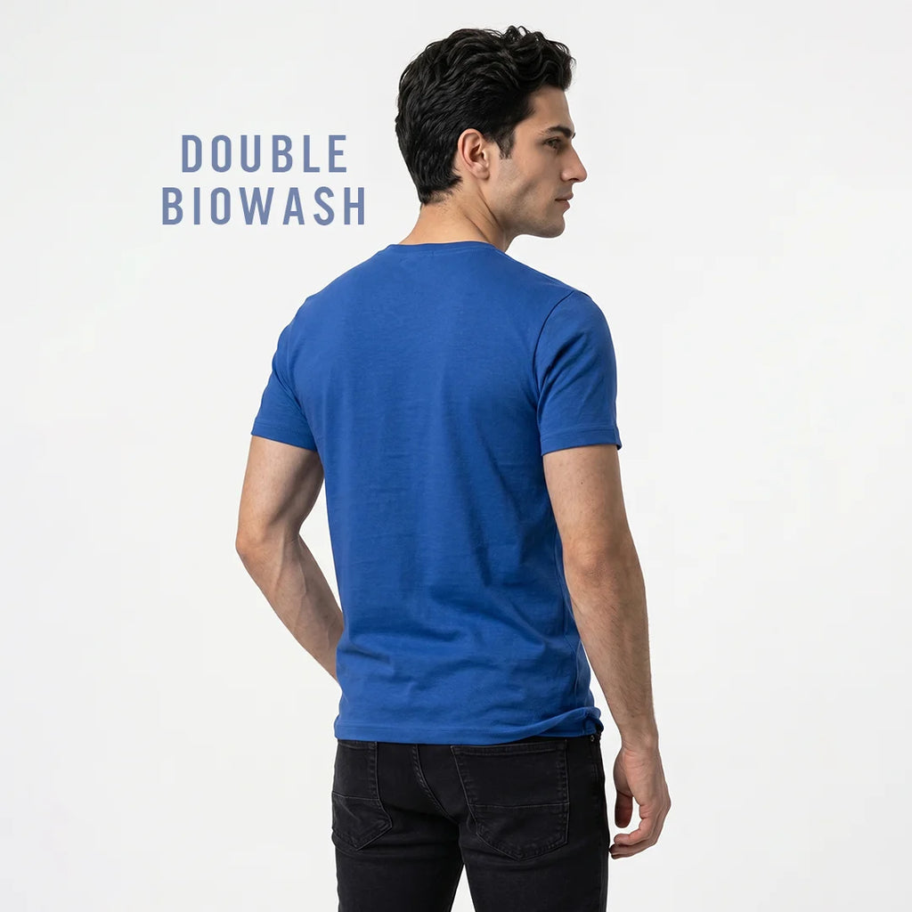 Premium Men's Cotton Blend Round Neck T-Shirt - Regular Fit, 180 GSM, Double Bio-Wash