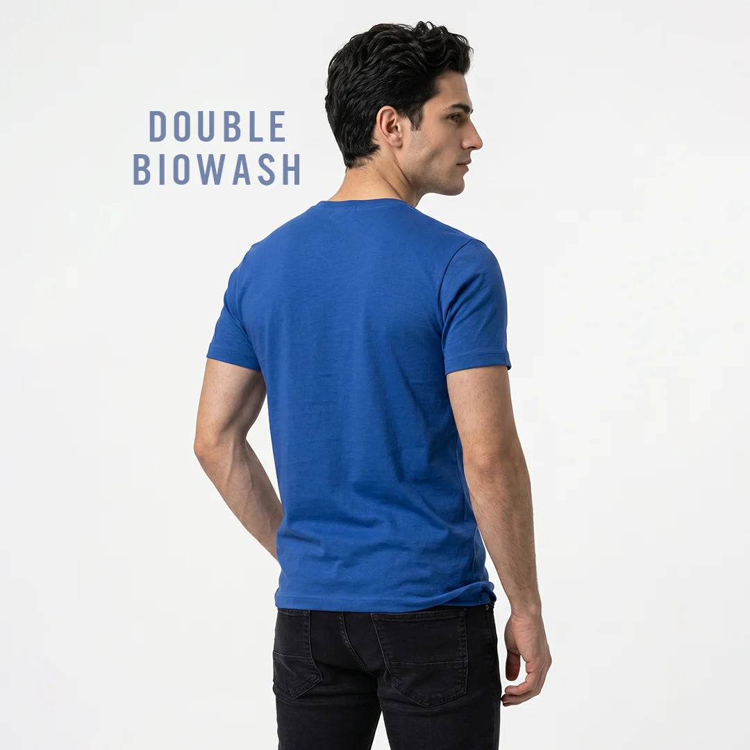 Premium Men's Cotton Blend Round Neck T-Shirt - Regular Fit, 180 GSM, Double Bio-Wash