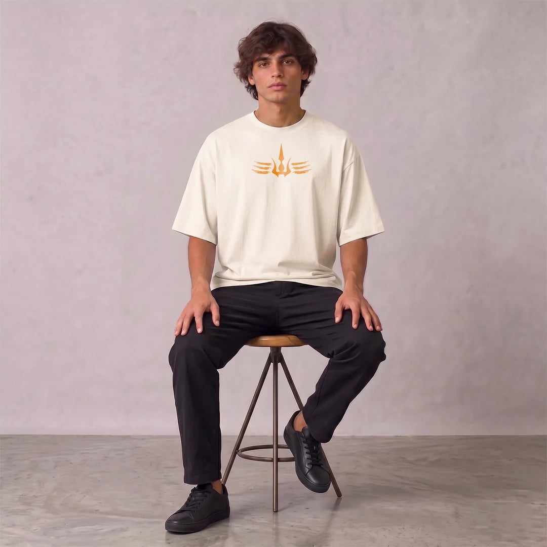 Mahadev Trishul Drop Shoulder T-Shirt | Heavyweight 240 GSM Pure Cotton