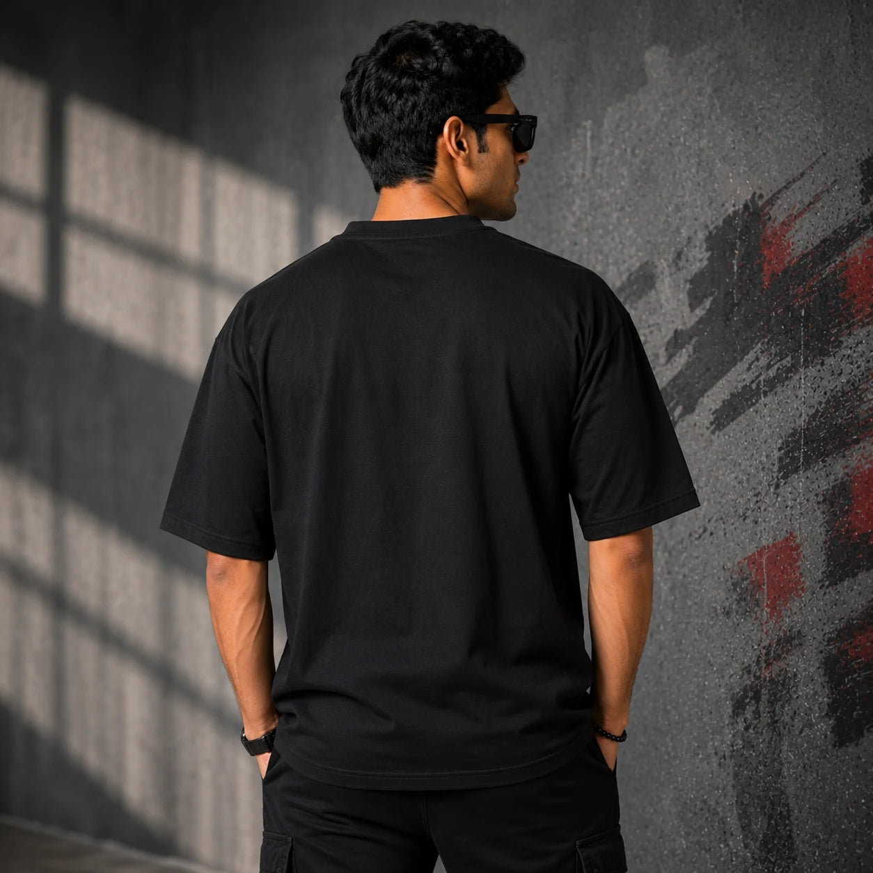 Excello Men's Shiva Shakti Trishul Graphic Oversized T-Shirt - 240 GSM Pure Cotton, Bio-Washed