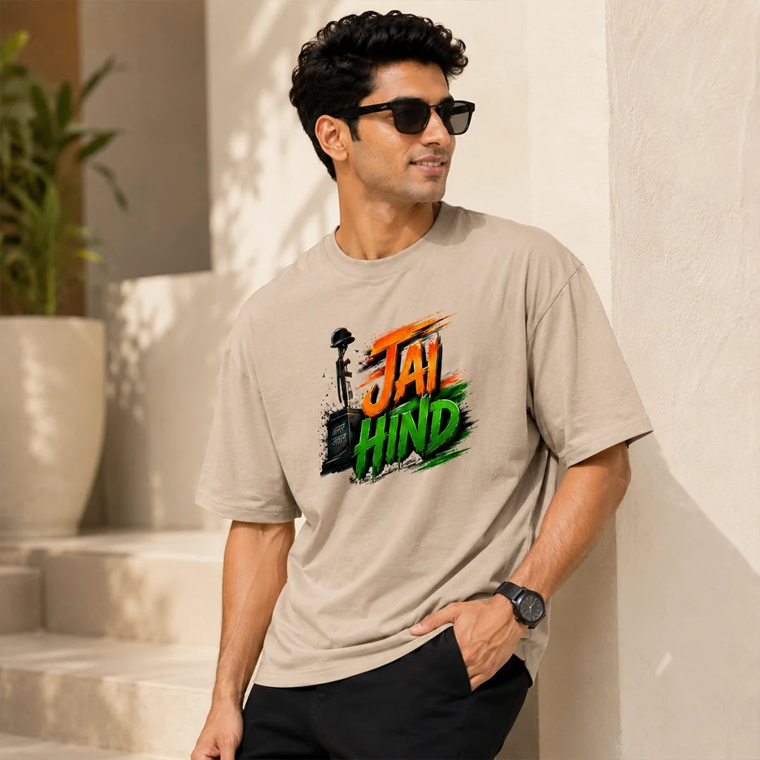 Indian Patriot Jai Hind Graphic Oversized T-Shirt - Heavyweight 240 GSM