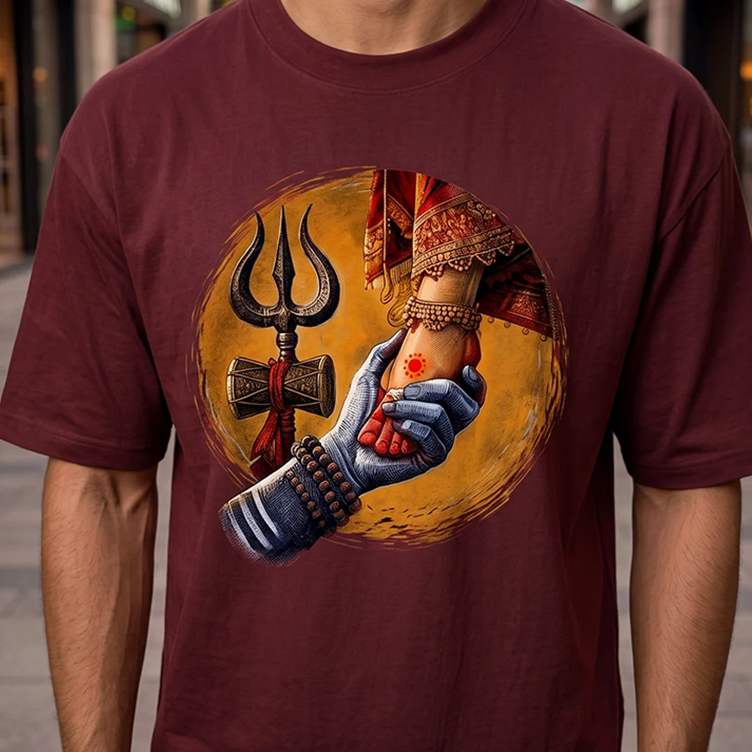 Premium Mahadev & Parvati Oversized Pure Cotton T-Shirt | 240 GSM Heavyweight Divine Graphic Tee