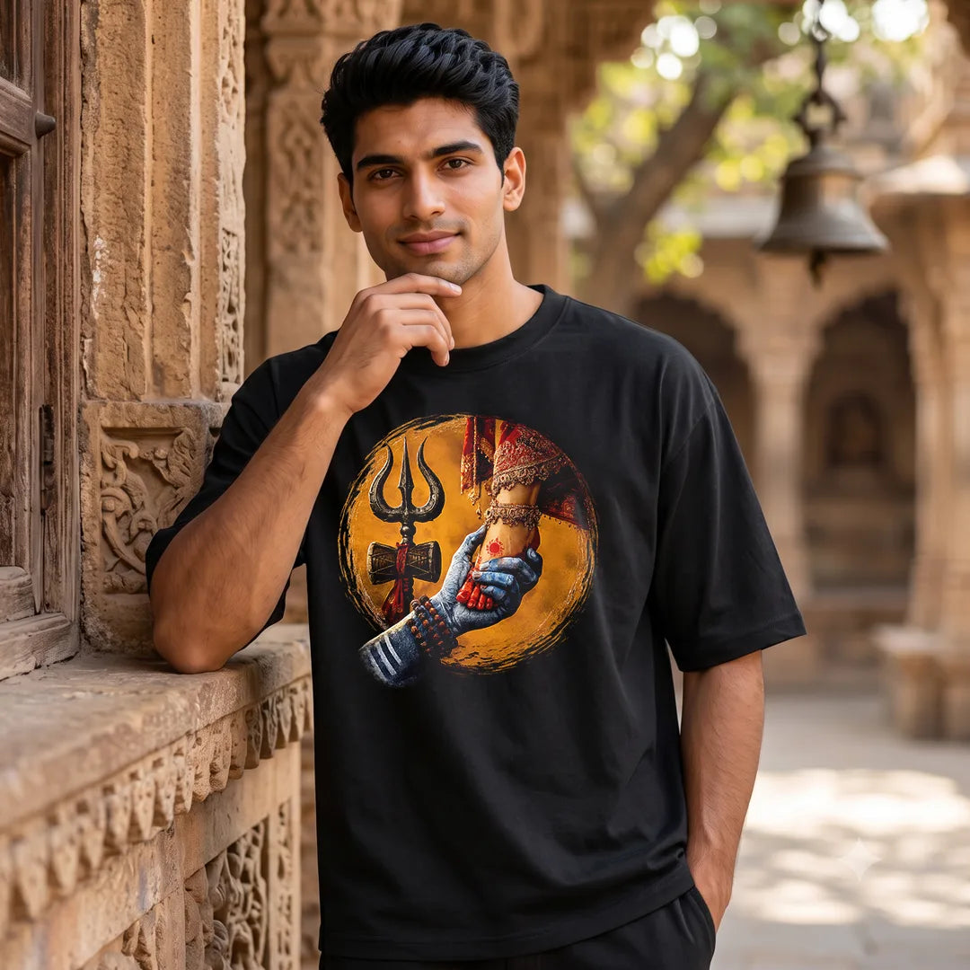 Premium Mahadev & Parvati Oversized Pure Cotton T-Shirt | 240 GSM Heavyweight Divine Graphic Tee